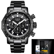 Mens Watches LIGE Top Brand Luxury Men's Military Sports Watch Men's Stainless Steel Waterproof Quartz Watch relogio masculino